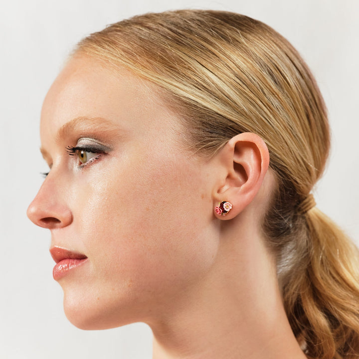 Wild rose and garnet red stone earrings | ASRF1021 - Les Nereides