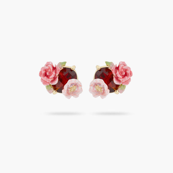 Wild rose and garnet red stone earrings | ASRF1021 - Les Nereides