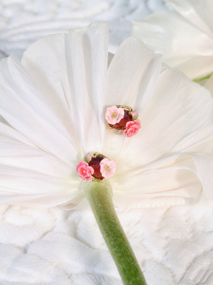 Wild rose and garnet red stone earrings | ASRF1021 - Les Nereides