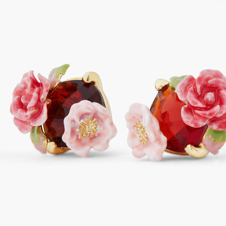 Wild rose and garnet red stone earrings | ASRF1021 - Les Nereides