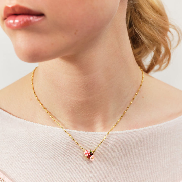 Wild rose and red garnet pendant necklace | ASRF3021 - Les Nereides