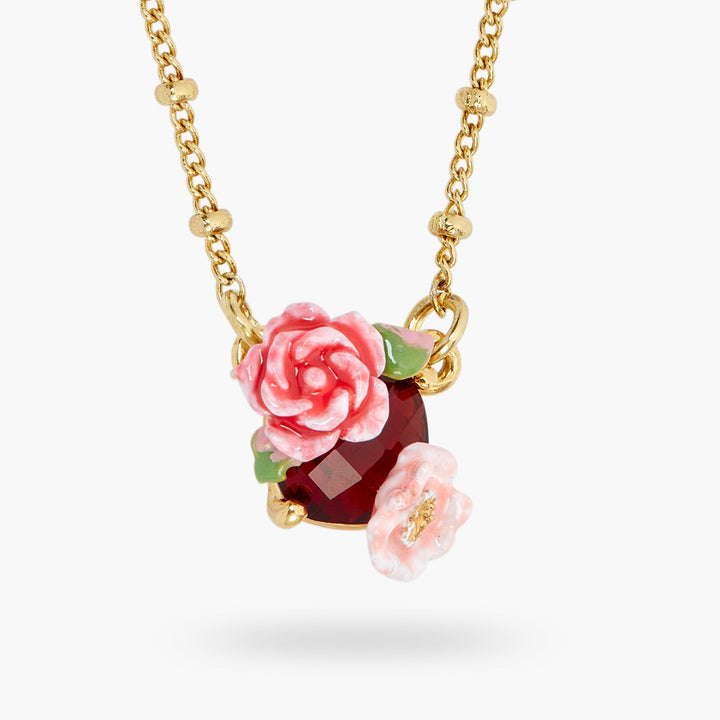 Wild rose and red garnet pendant necklace | ASRF3021 - Les Nereides