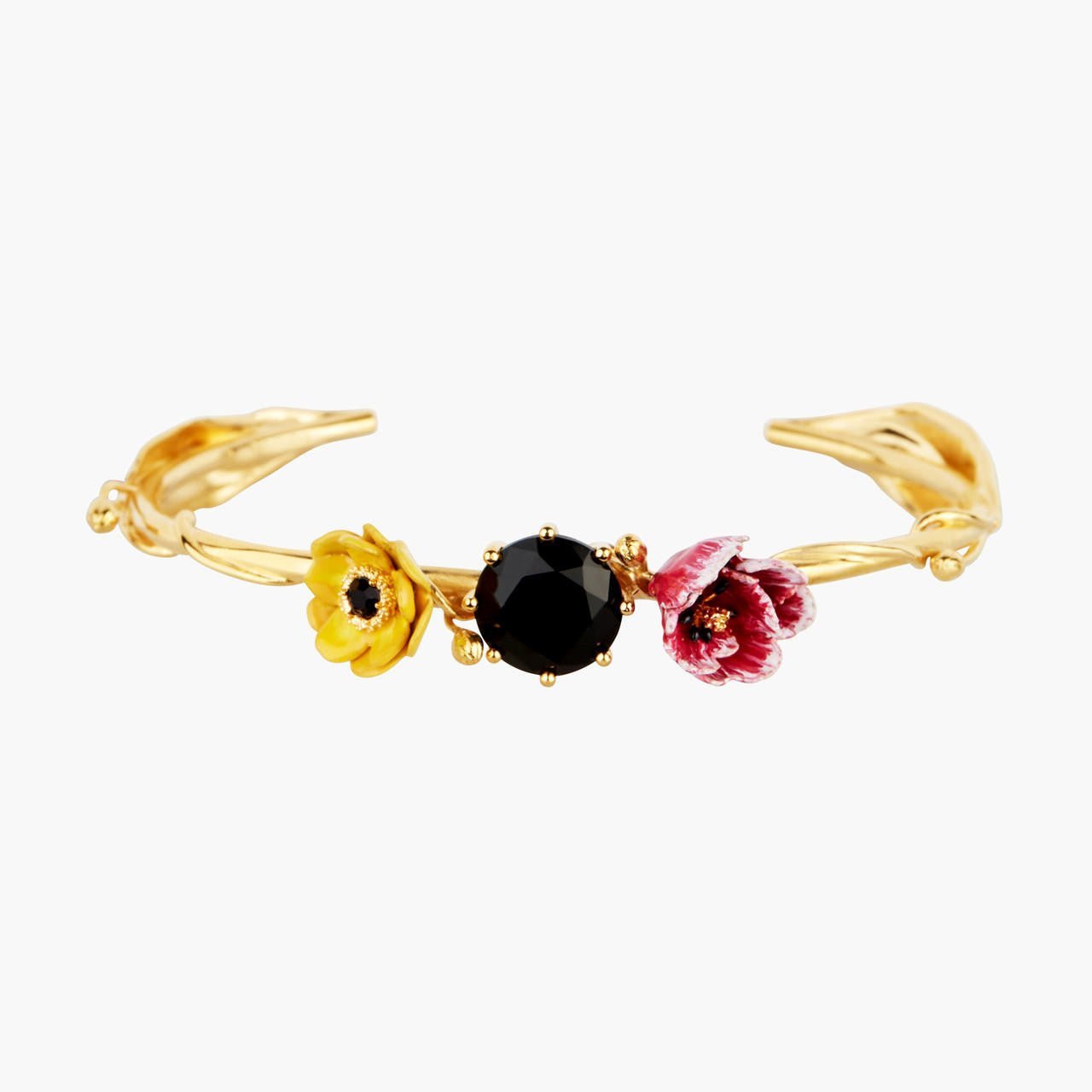 Winter Blooming Bouquet On A Black Stone Bangle Bracelet | AMBH202/11 - Les Nereides