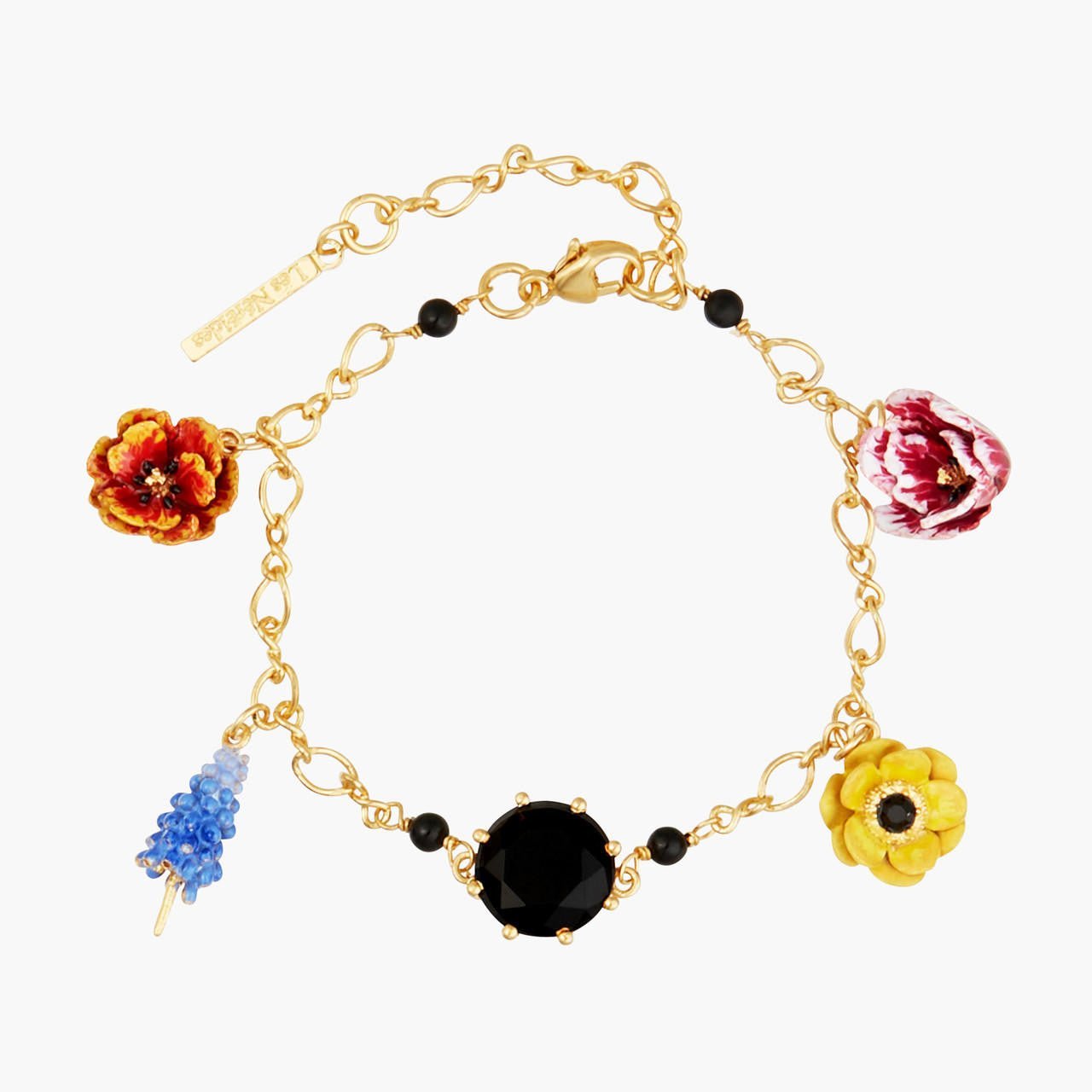 Winter Blooming Bouquet On A Black Stone Charm Bracelet | AMBH2031 - Les Nereides