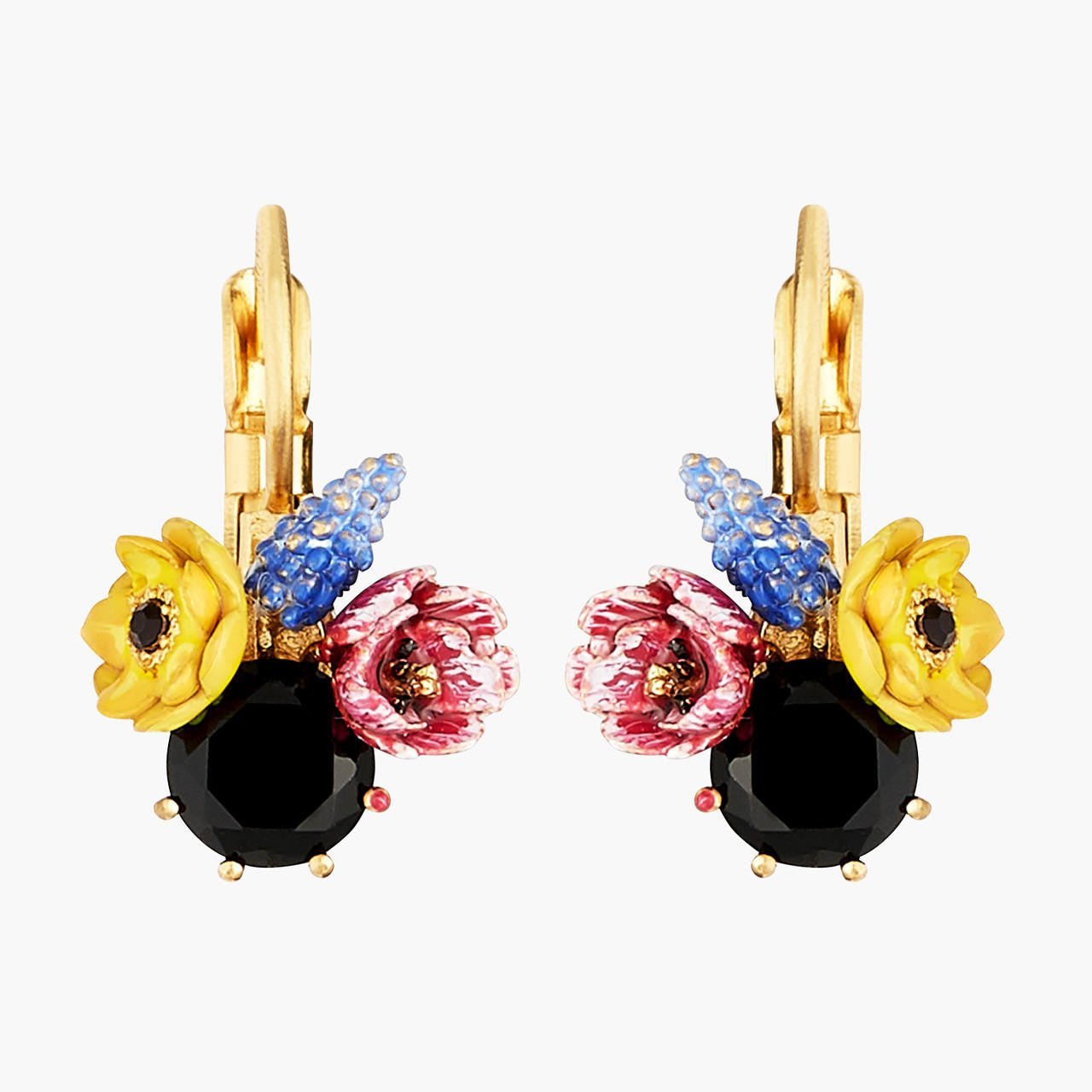 Winter Blooming Bouquet On A Black Stone Earrings | AMBH1051 - Les Nereides