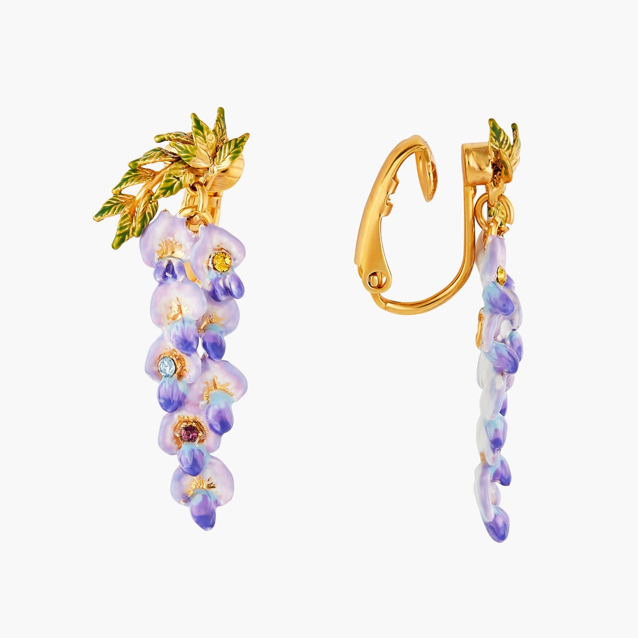 Wisteria Flower And Foliage Dangling Earrings | ANOF104C/1 - Les Nereides