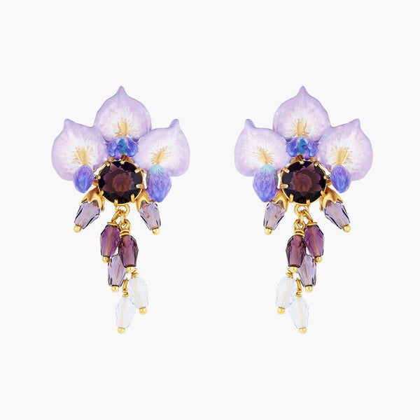 Wisteria Flower, Pearl And Faceted Crystal Earrings | ANOF101C/1 - Les Nereides