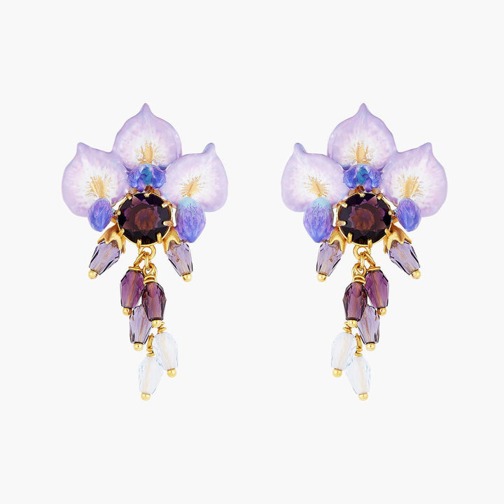 Wisteria Flower, Pearl And Faceted Crystal Earrings | ANOF101C/1 - Les Nereides