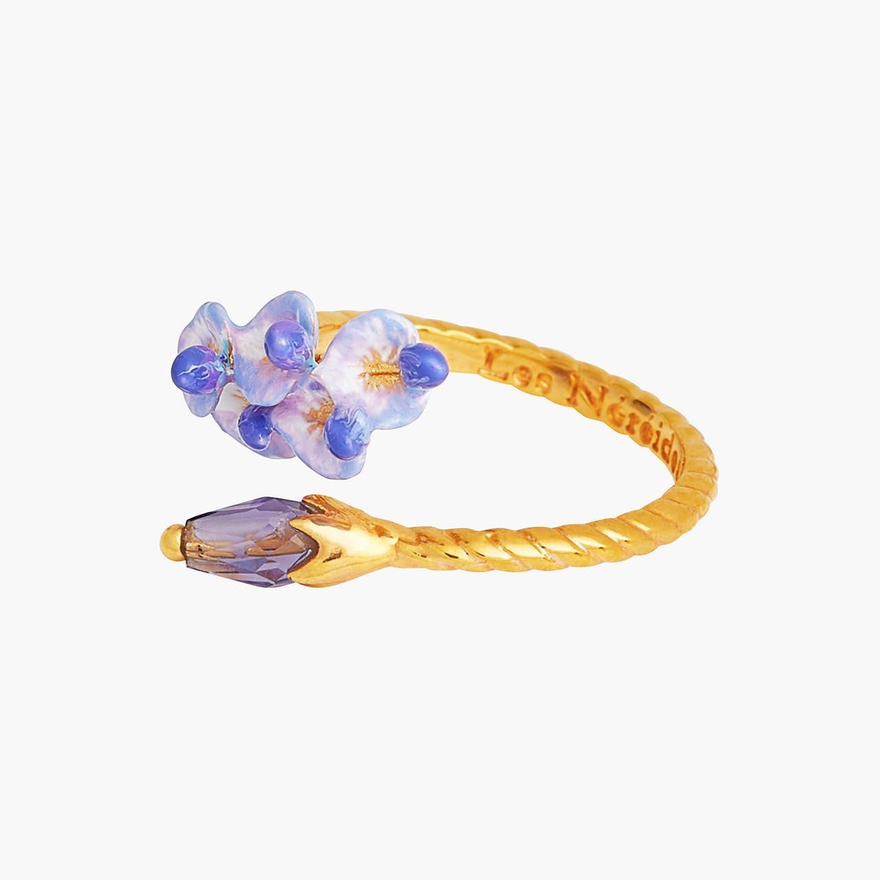 Wisteria Flowers And Purple Crystal Adjustable Rings | ANOF6011 - Les Nereides