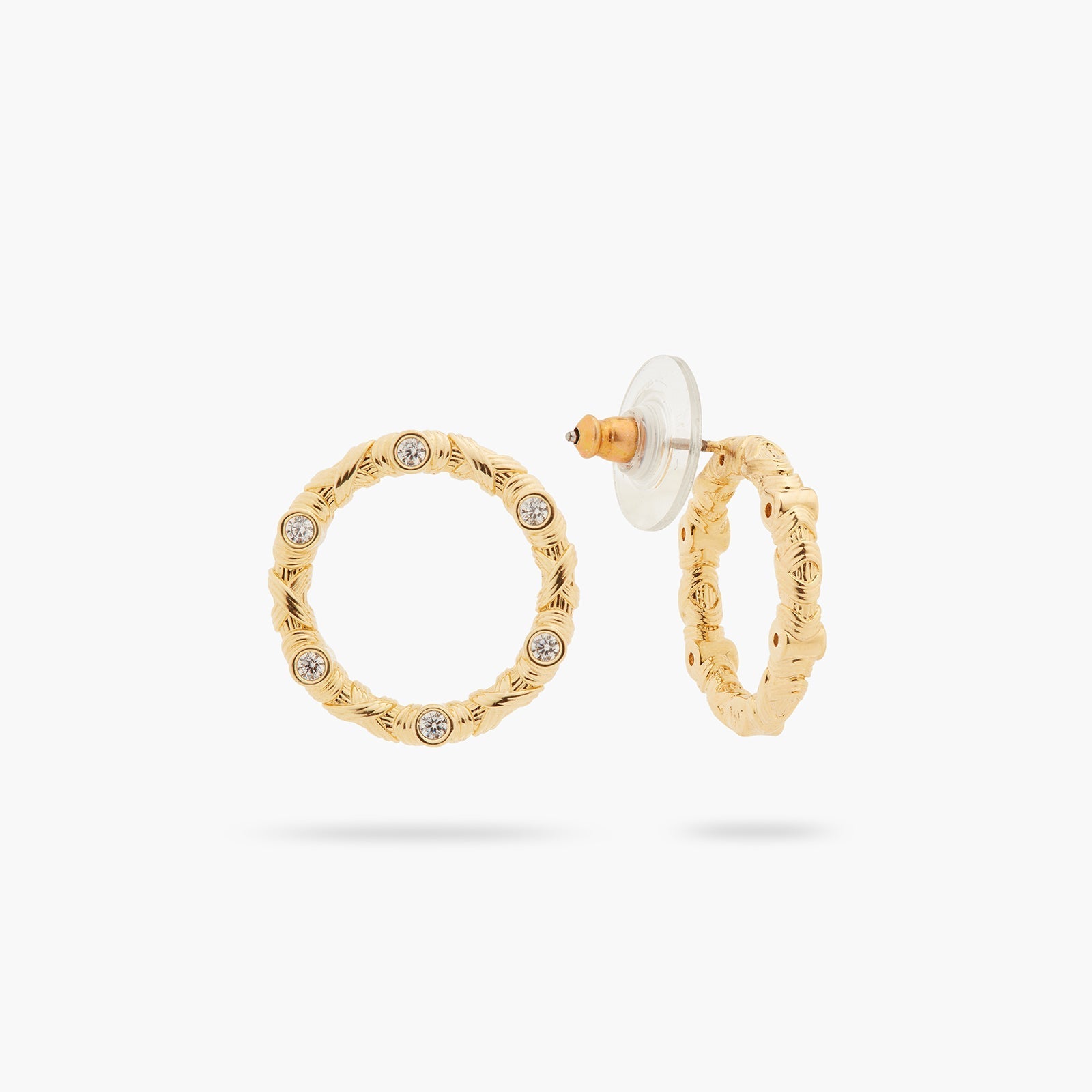 Woven basketry circle and crystal earrings | ASVA1051 - Les Nereides