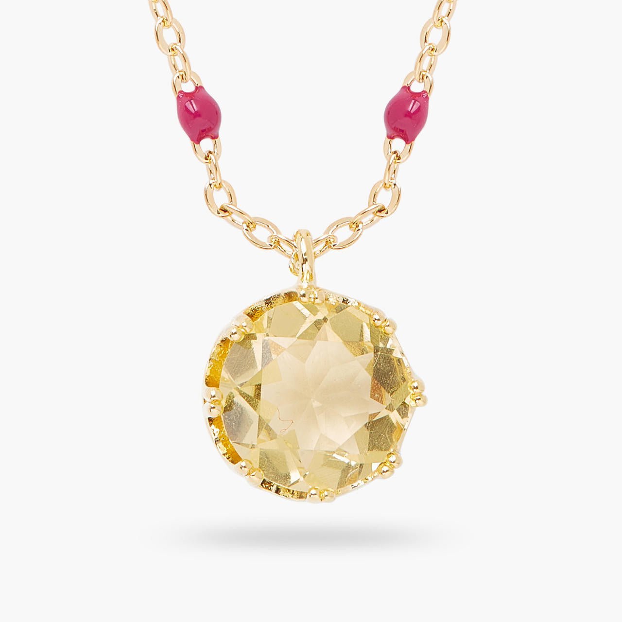 Yellow Round Stone Pendant Necklace | ARCL3041 - Les Nereides