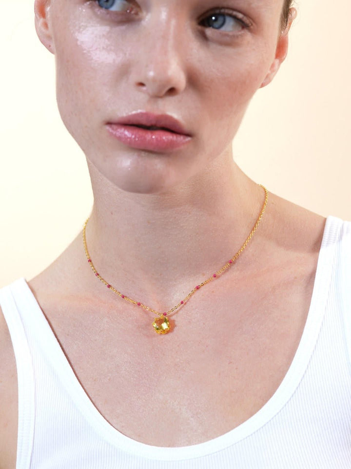 Yellow Round Stone Pendant Necklace | ARCL3041 - Les Nereides